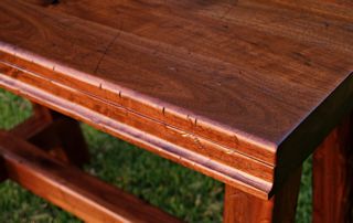 Face Grain Walnut Vanity Top and Base with Distressing.