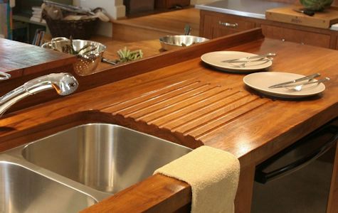 Teak Wood Countertop with Integrated Sloping Drainboard