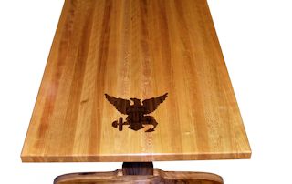 Custom Walnut inlay with dyed resin set into an Edge Grain Cherry table top.