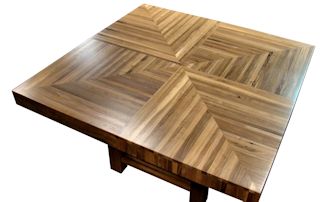 Edge Grain Walnut Table Top in a Pin-wheel Pattern.