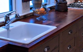 Edge Grain Mesquite Countertop with drop in sink and Waterlox finish