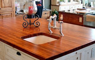 Edge Grain Mesquite Countertop with undermount sink and Waterlox finish