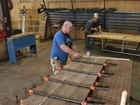 Clamping the glued boards together