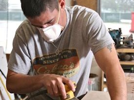 More finish sanding on the walnut island top