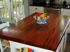 African Mahogany edge grain custom wood island countertop.