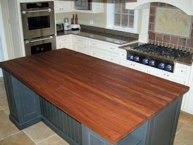 Afromosia edge grain custom wood island countertop.