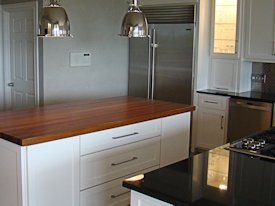 Afromosia edge grain custom wood island countertop.