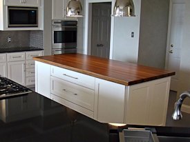 Afromosia edge grain custom wood island countertop.