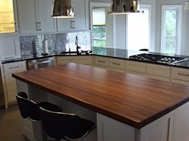 Afromosia edge grain custom wood island countertop.