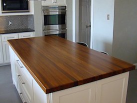 Afromosia edge grain custom wood island countertop.