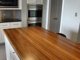 Afromosia edge grain custom wood island countertop.