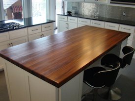 Afromosia edge grain custom wood island countertop.