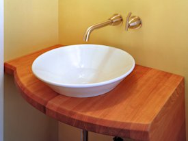 Edge Grain Cherry Vanity with vessel sink and Waterlox finish