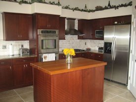 Cherry edge grain custom wood island countertop.