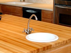 Edge Grain Hard Maple Island Top with drop in sink and Waterlox finish