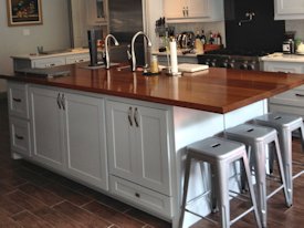 Iroko face grain custom wood island countertop.