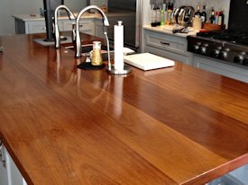 Iroko face grain custom wood island countertop.