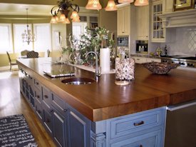 Iroko edge grain custom wood island countertop.