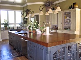 Iroko edge grain custom wood island countertop.