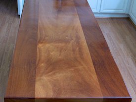 Iroko face grain custom wood island countertop.