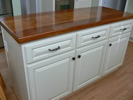 Iroko face grain custom wood island countertop.