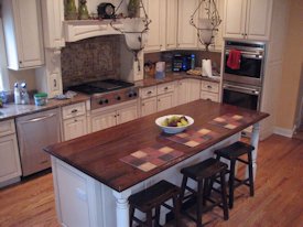 Iroko face grain custom wood island countertop.