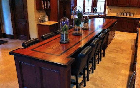 Jatoba Wood Island Countertop with Custom Wenge Inlay