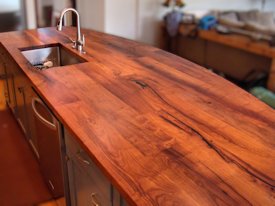 Mesquite face grain island countertop.