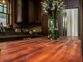 Mesquite edge grain island countertop.