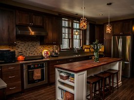 Mesquite edge grain island countertop.