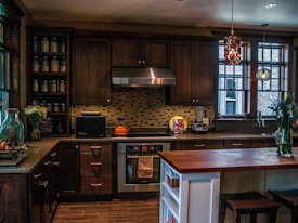 Mesquite edge grain island countertop.