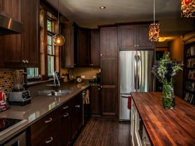 Mesquite edge grain island countertop.