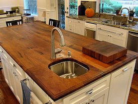 Mesquite face grain island countertop.