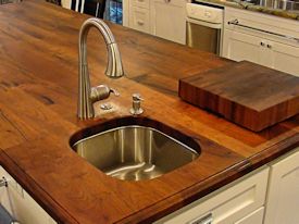 Face Grain Mesquite Island Top with undermount sink and Waterlox finish