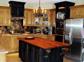 Mesquite face grain island countertop.