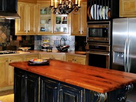 Mesquite face grain island countertop.