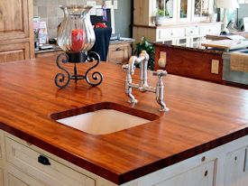 Edge Grain Mesquite Countertop with undermount sink and Waterlox finish