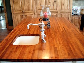 Mesquite edge grain island countertop.