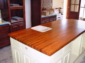 Mesquite edge grain island countertop.