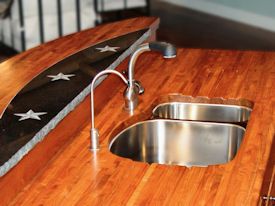 Edge Grain Mesquite Countertop with undermount sink and Waterlox finish