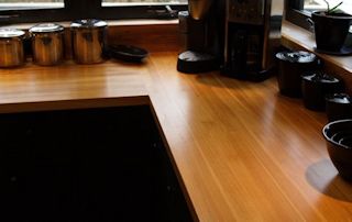 Butt-Joint on a Pecan Wood Countertop. Edge Grain Construction with Waterlox finish