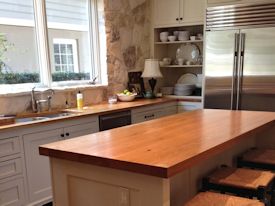 Pecan face grain custom wood countertop and island countertop.