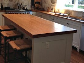 Pecan face grain custom wood countertop and island countertop.