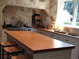 Pecan face grain custom wood countertop and island countertop.