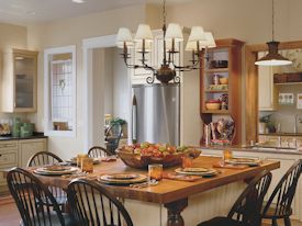 Pecan edge grain custom wood island countertop.