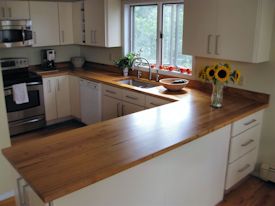 Pecan edge grain custom wood countertop.