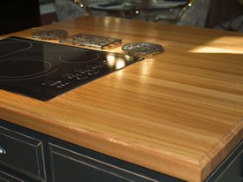 Pecan edge grain custom wood island countertop.