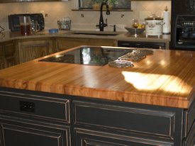 Pecan edge grain custom wood island countertop.