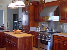 Pecan edge grain custom wood island countertop.