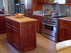 Pecan edge grain custom wood island countertop.